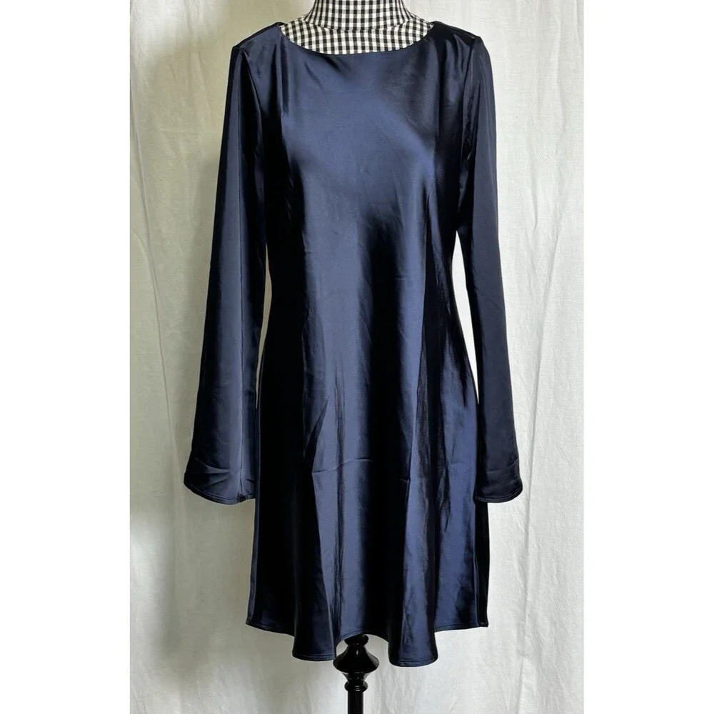 The Occasion by Old Navy Satin Flare-Sleeve Mini Dress Navy Size Medium NEW!